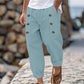 Hawaii Beach Men's Cotton And Linen Trousers With Multiple Buttons